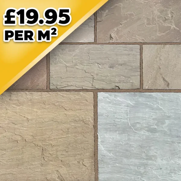 Raj Green Indian Natural Sandstone Paving Pack 22mm Calibrated 10.2m2 Patio Kit