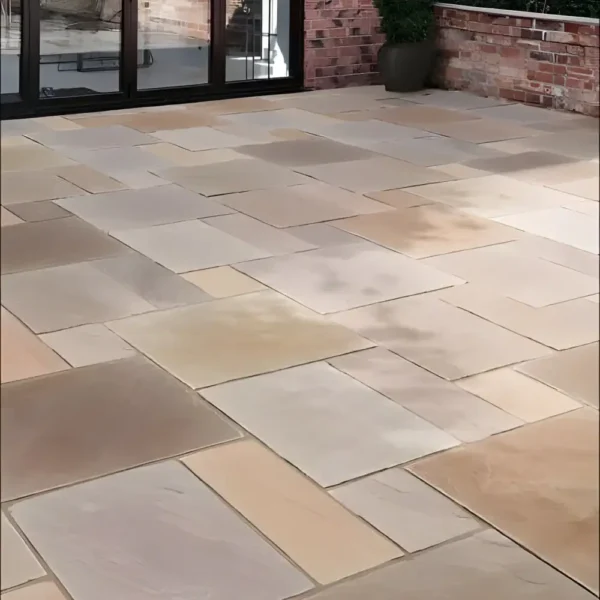 Buff Moss Indian Natural Sandstone Paving Pack 22mm Calibrated 10.2m2 Patio Kit