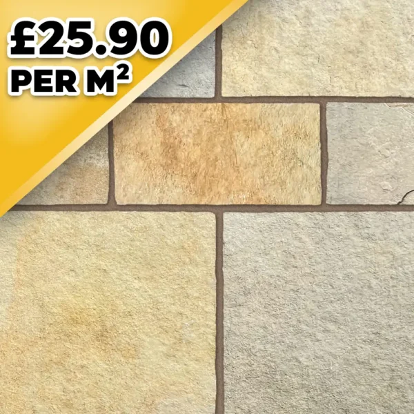 Yellow Indian Natural Tumbled Limestone Paving Pack 22mm Calibrated 15.25m2 Patio Kit