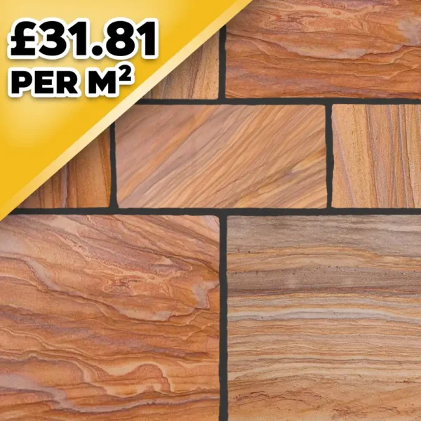 Rainbow Polished Indian Natural Sandstone Paving Pack 22mm Calibrated 9.9m2 Patio Kit