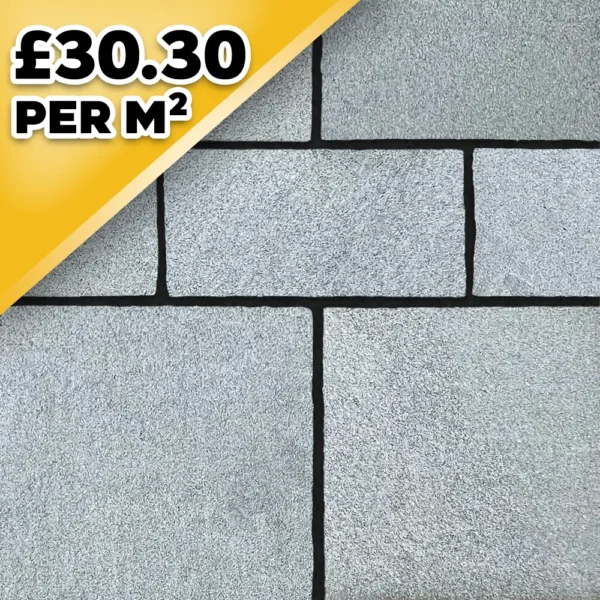 Textured Grey Granite Indian Natural Sandstone Paving Pack 22mm Calibrated 9.9m2 Patio Kit