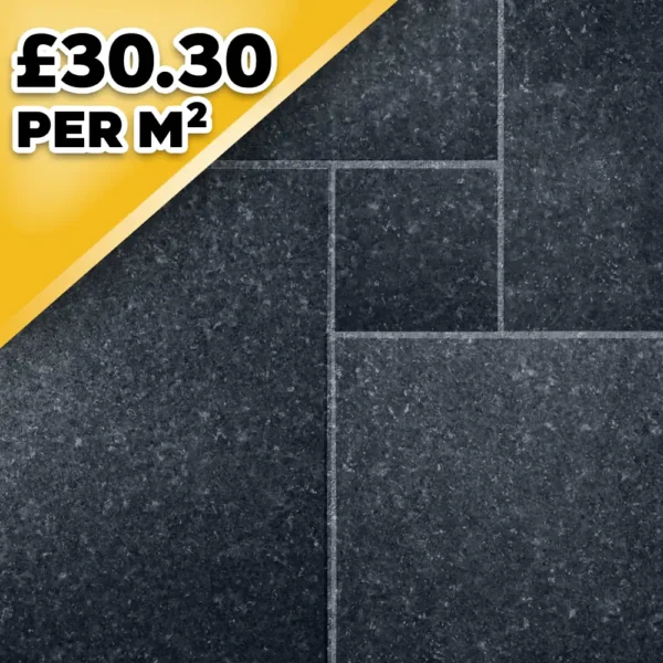 Textured Ash Black Granite Indian Natural Sandstone Paving Pack 22mm Calibrated 9.9m2 Patio Kit