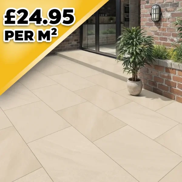Riveria Crema (Beige) 20mm Outdoor Porcelain Paving TIle | 900 x 600mm