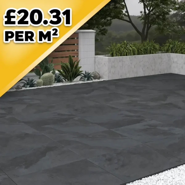 Italian Jupiter Nero 20mm Outdoor Porcelain Paving TIle | 800 x 800mm