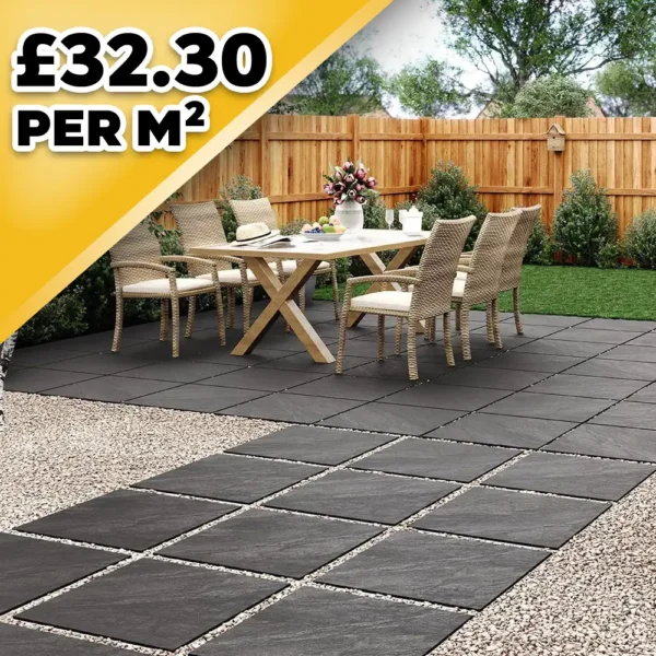 Horizon Black 20mm Outdoor Porcelain Paving TIle | 600 x 600mm
