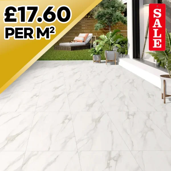 Calacatta Marble 20mm Outdoor Porcelain Paving Tile | 900 x 600mm