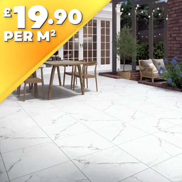 Calacatta Marble 20mm Outdoor Porcelain Paving Tile | 900 x 600mm