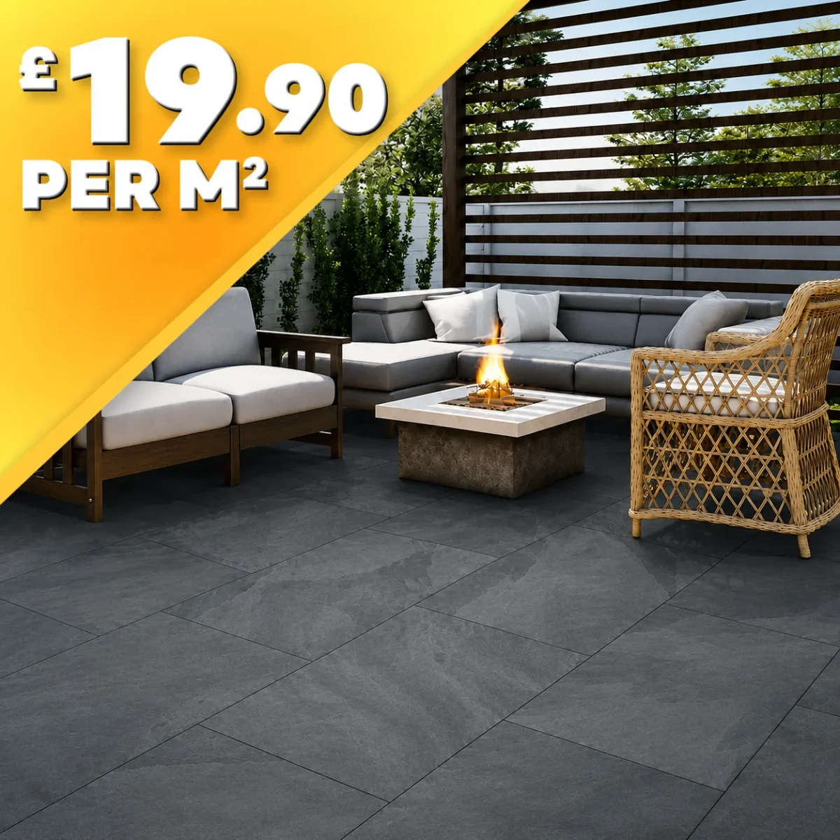 Raven Black 20mm Outdoor Porcelain Paving Tile | 900 x 600mm - Image 1